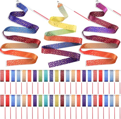 Yilloog 50 Pcs Ribbon Dancing Wands Party Favors, 78.7 Inch Artistic Gymnastics Ribbon Streamers Twirling Wands, Birthday Decorations (Glitter,Multicolor)