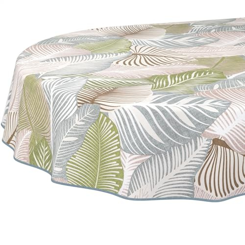 ANRO Wachstuchtischdecke Wachstischdecke Wachstuch Tischdecke abwaschbar Gartentischdecke Wasserabweisend Oval 180x140cm mit Saum (Eingefasst) Floral Blätter Laube Grün