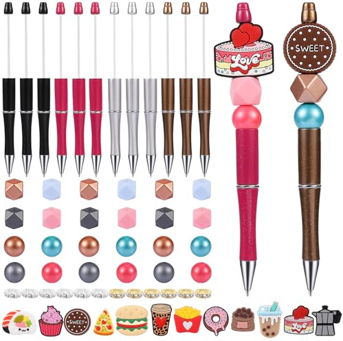 WEWAYSMILE 12 Set Beaded Pens Kits Silicone Beads For Pens DIY Cartoon Bead Pen Various Silicone Beads Spacer Beads Suitable For Office School Gift Handicraft Office Supplies(Food Style)