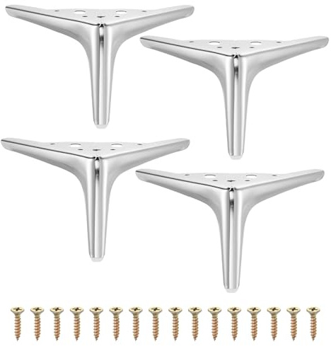 sourcing map 4Pcs Metal Furniture Legs, 4.72 Inch (Silver) | Triangular,Heavy Duty,Furniture Feet,DIY Replacement Dresser Legs for Bed, Table, Cabinet, Sofa Chair