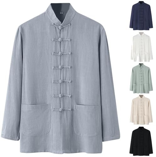 Dasongff Chaqueta Kung Fu suelta, Tai Chi Uniforme Hombres Chino Kung Fu Ropa de Algodón Ropa Ropa de Ropa Chun, Manga Larga Tang Traje Hanfu Chaqueta Hanfu, C1 Negro, XXXXL
