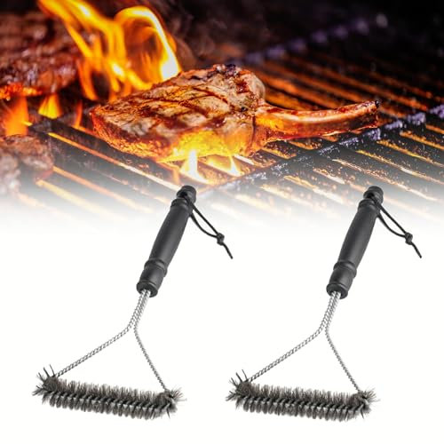 2 Pièces Laiton Brosse Barbecue Brosse de Grille de Barbecue avec Poignée D'isolation Thermique 360° Barbecue Brosse de Nettoyage pour Gril pour Grill à gaz/Charbon de Bois,Barbecue en Fonte - Noir
