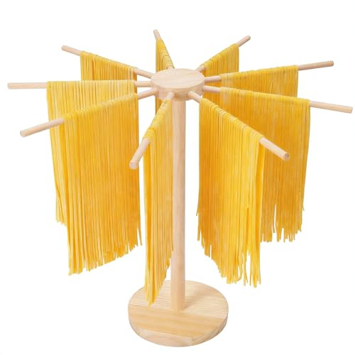OJTOJT Séchoir à pâtes, séchoir à pâtes fraîches en bois, séchoir à pâtes fraîches, avec 9 bras amovibles, réutilisables, pour le séchage des pâtes, nouilles chinoises, vermicelles, hauteur 40 cm