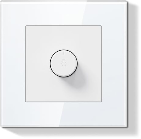 BSEEDLIFE Dimmer Schalter 500W mit Glasrahmen, 86 * 86mm Drehschalter Unterputz Drehdimmer Wandschalter LED-Dimmschalter für Dimmbare Glühlampen und LED-Lampen，Wanddimme Weiß