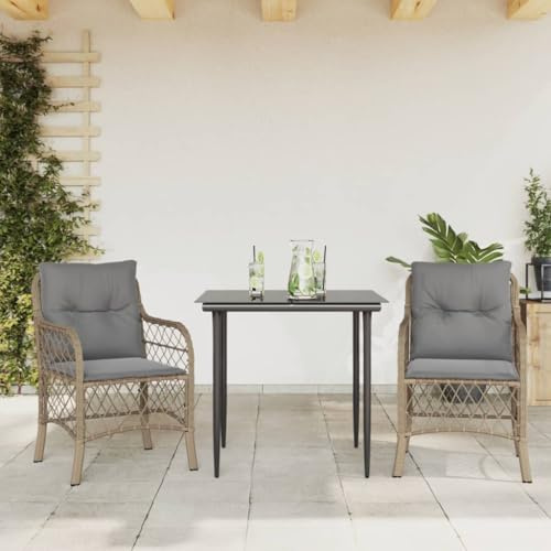 Snsowed 3-TLG. Bistro-Set mit Kissen Beigemischung Poly Rattan, Gartenset Tisch Und Stühle, Balkon Möbel Für Kleinen Balkon, Terrassenmöbel, Balkonset, Balkonmöbel, Möbelsets - 3212152