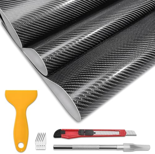 Yonality 6d Carbon Folie, 300 x 30cm Carbon autofolie glänzend schwarz, selbstklebend autofolie aus Vinyl, wasserdichter Kratzfest lackschutzfolie Auto für Auto Motorrad DIY möbel Dekoration