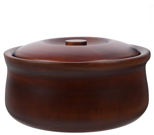TOPPERFUN Cuenco de Madera Maciza con Tapa Tamaño 17-18X75 CM Cuenco Decorativo Bebés Adecuado para Arroz Ensalada y Sopa Utensilio de Cocina Versátil para Uso Doméstico y