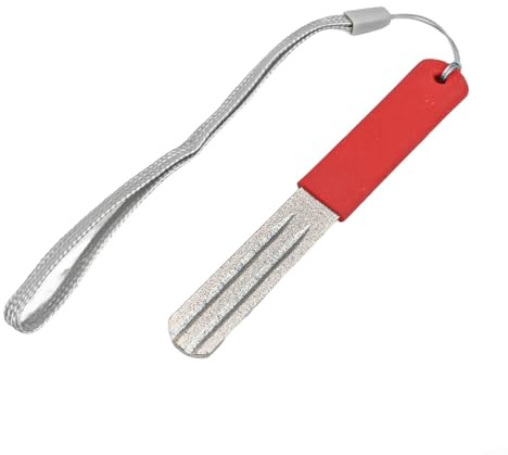 Fischhakenschärfer mit Schlüsselanhänger, Metallfeile zum Schärfen von Haken, Schere und Nagelknipser, tragbares Outdoor-Angelzubehör, 6,4 cm (rot)