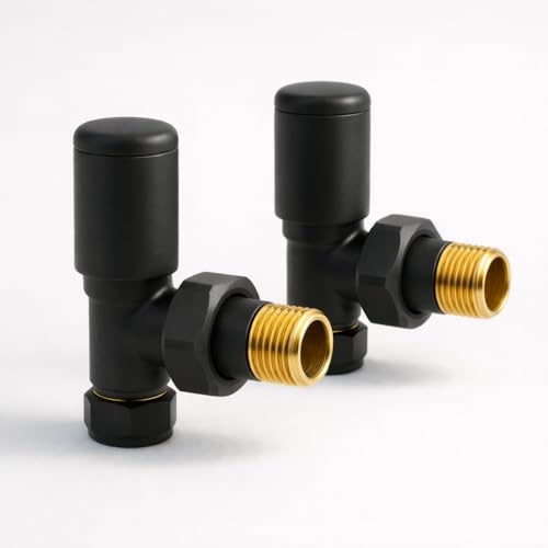 Kartell K-Rad Angled Modern Radiator Valve 15mm – Matte Black – Pair – for Radiators & Towel Rails