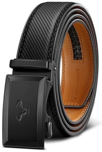 BULLIANT Gürtel Herren, Ratchet Gürtel Ohne Löcher 35 mm,Größe Angepasst(Schwarz,120cm/34-40 taille verstellbar)