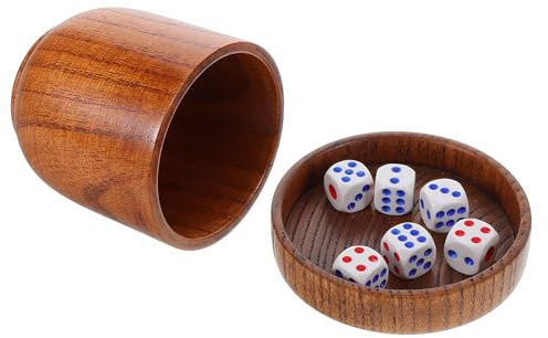VOSAREA Vaso de Dados de Madera Maciza con 1 Copa y 5 Dados para Juegos de Fiesta Accesorios para Bares Ktv para Juegos de Mesa y Entretenimiento