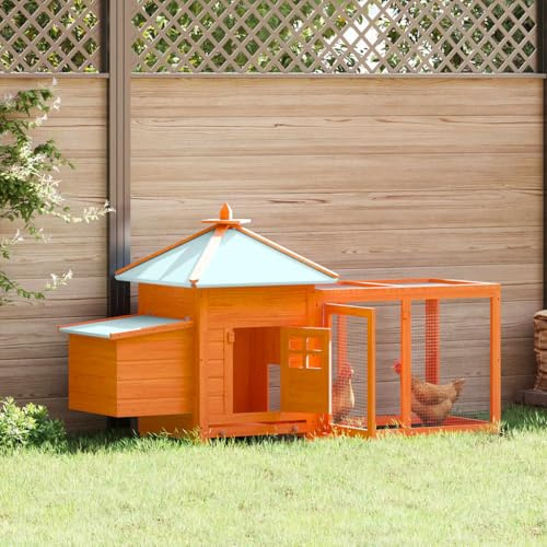 kithwjll Garten-Hühnerstall aus massivem Tannenholz mit Nistkasten und großem Freilauf, wetterfestes Gehege für Hühner, Enten, Kaninchen, Kleintierstall, Outdoor Behausung, 190 x 72 x 102 cm