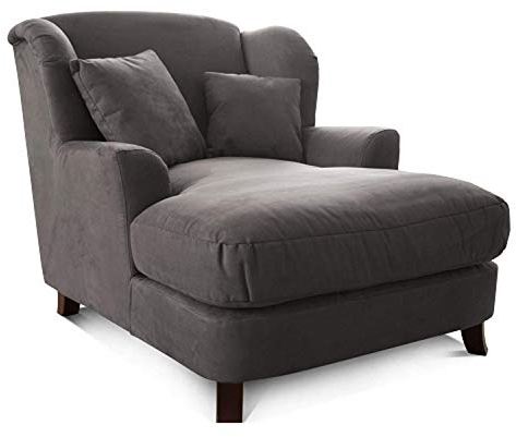 Cavadore XXL-Sessel Assado / Großer Polstersessel mit Holzfüßen und großer Sitzfläche / Inkl. 2 Zierkissen / 109 x 104 x 145 / Mikrofaser Grau