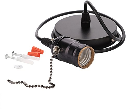 Vintage Light Holder, E27 Retro Elegant Industrial Wall Pendant Ceiling Mounted Stand Light Lamp Bulb Base Holder Socket Lighting Screw with Pull Chain Switch(Black)