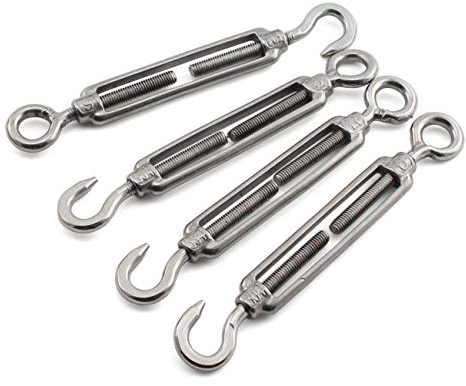JCBIZ M6 Spannschloss, Schraubhaken zu Öse, Sieb für Zaun, offener Körper, Einziehbolzen, 304 Edelstahl, verstellbarer Drahtseilspanner, 4 Stück