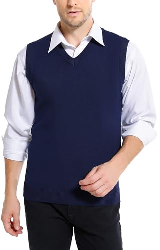 iClosam Chaleco SuéTer para Hombre AlgodóN V-Neck Esencial Jersey Sin Mangas Rebecas Chaqueta Pullover Invierno