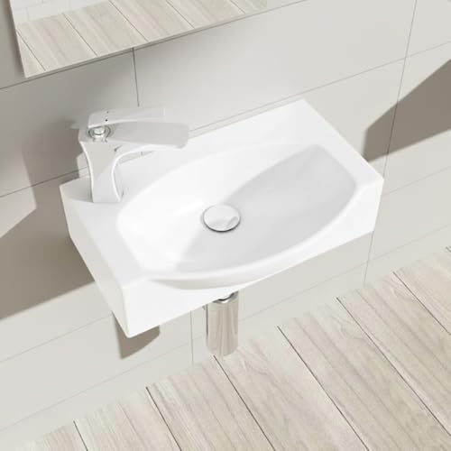 Durovin Bathrooms Compact Ceramic Sink 405 x 280 x 110mm (WxDxH) - Wall Hung Mount - D Shape Cloakroom Hand Washing Basin - One Left Corner Tap Hole