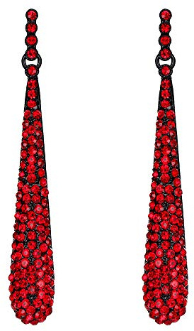 Clearine Boucles d'Oreilles Pendant Femme Forme Goutte d'Eau Longue Cristal Strass Bijou Cadeau Ton Noir Rouge