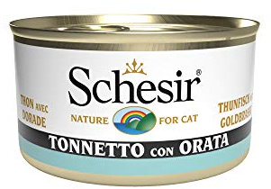 Schesir Cat Jelly Thunfisch mit Goldbrasse, Katzenfutter nass in Gelee, 24 Dosen x 85 g