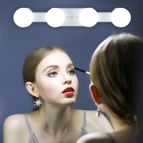 LED Luci Specchio Trucco, Luci a Specchio di Hollywood Ricaricabile Cordless, 4 Lampadine LED può Luminosità Colore Essere Regolabile, Makeup Vanity Mirror Light per Bagno Tavolo (Nessun Specchio)