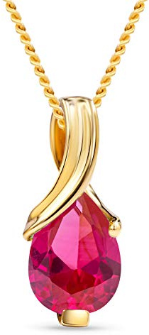 MIORE Halskette Damen mit Kettenanhänger Gold 14K 585, Geburtsteinkette, Edelsteinkette Rubin/Smaragd/Saphir Anhänger, Kette Damen 45 cm Lang aus Gold14k / 925 Sterling Zilver (Vergoldet)