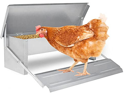 EINFEBEN Hühner Futterspender 5kg Tröge, Futterautomat mit Deckel, Hühner Futtertrog, Fußpedal selbstöffnender Futtertrog, wasserdichter, für Hühner, Enten, Puten