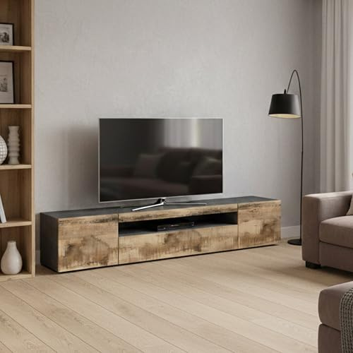 Dmora - Meuble TV Salvatore, Buffet bas de salon avec 3 portes, Base pour meuble TV, 100% Made in Italy, 200x40h37 cm, Ardoise et Érable