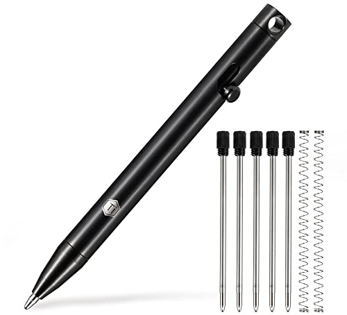 KeyUnity KP00 EDC Kugelschreiber Titan, Hochwertig Stift mit Minen, Taschenkugelschreiber für Schlüsselbund, Kugelschreiber für Signatur, Schwarze Tinte(PVD-Schwarz)