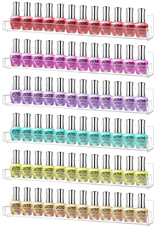CECOLIC 6er Pack Acryl Nagellackregal Wandregal für bis zu 90 Flaschen, durchsichtiger Nagellack Organizer mit abnehmbaren rutschfesten Endeinsätzen für Wanddisplay - 38 cm