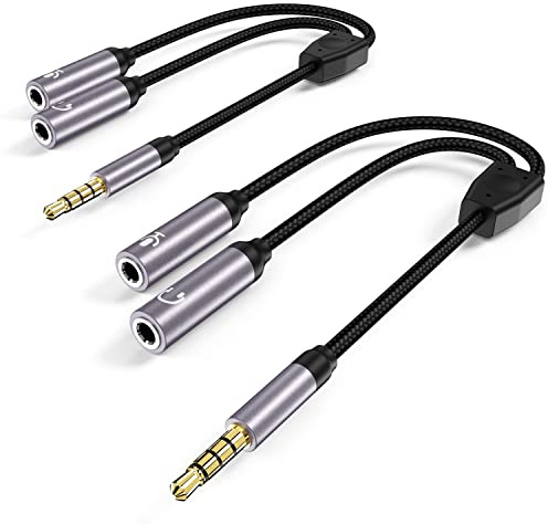 Cavo adattatore audio combinato da 3,5 mm (2 pezzi) compatibile per PS4, PS5, Xbox One S, per interruttori, tablet, telefoni cellulari, cuffie da gioco PC e laptop nuova versione grigio
