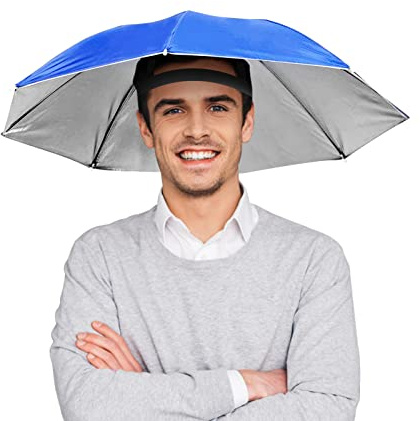 Cappello Ombrello 65cm - Protezione Solare Antivento Mani Libere, Pieghevole per Adulti e Bambini (Blu)