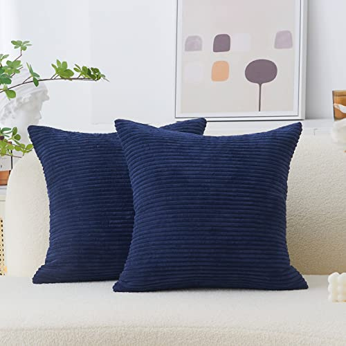 Home Brilliant Navy kuddfodral 60 x 60 set med 2, mjuka handgjorda prydnadskuddar överdrag kuddöverdrag för bäddsoffa vardagsrum, 60 cm (24 x 60 cm, marinblå)