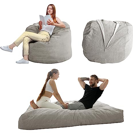 MAXYOYO Sitzsackstuhl – umwandelbarer Stuhl, lässt Sich vom Sitzsack zum Bett zusammenklappen – großes Sofa mit weichem Mikrofaserbezug, Perfekter Lounge- oder Gaming-Stuhl – Grau, Voll