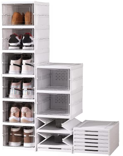 Wuciray Schuhboxen Transparent Faltbar Shoe Box Schuhkarton Sneaker Regal Schuh Aufbewahrung Organisierer Ordnungssystem Schuhorganizer boxen mit Tür für Schuhe bis Größe 46