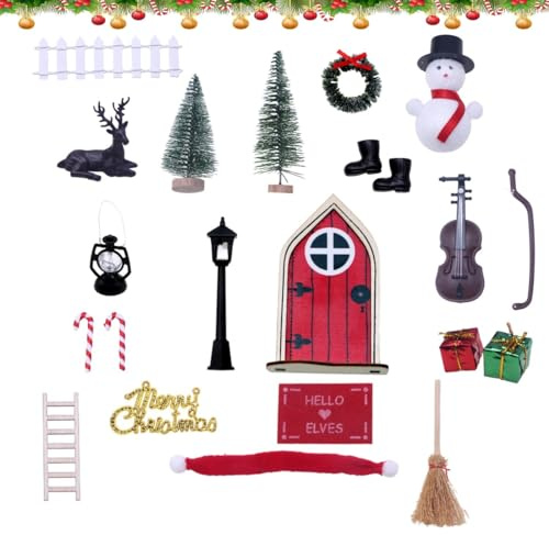 Rifrpha 22-teiliges Miniatur-Haus-Set, Weihnachtsdekoration, Wichteltür, Weihnachtsdekoration, Miniatur für Weihnachtsdekoration, Set Wichtel, Weihnachtswichtel, Zubehör für Kinder, DIY