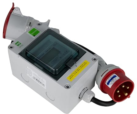 NAKA Strommessgerät 16A Stromzähler 400V Mobil Digital Stromverbrauch-Messgerät MID Geeicht Mit CEE-Stecker Kupplung Mobiler Wechselstromzähler Strom-Zwischenzähler Zwischenstecker-Box 3m