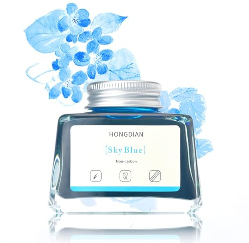 Asvine Hongdian - Flacone di inchiostro blu cielo per penna stilografica, flacone da 60 ml, senza carbone, inchiostro per calligrafia artistica