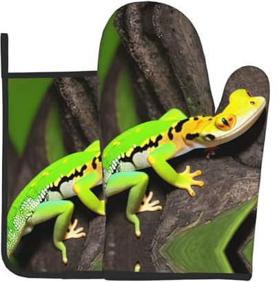 Green Geckos Lot de 2 maniques et maniques résistantes à la chaleur pour la cuisine et le barbecue