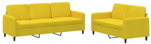 vidaXL Sofagarnitur 2-TLG., Sessel Couch mit Kissen, Sofa Wohnzimmersofa mit Armlehnen, Couchgarnitur Designsofa Sitzmöbel Polstermöbel, Gelb Samt