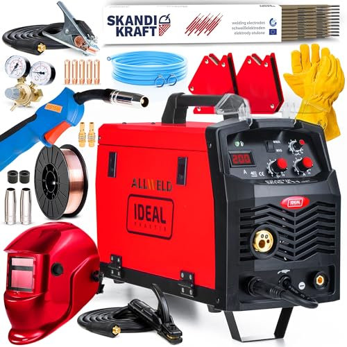 IDEAL Praktik MIG 211 LED - 200A 3 in 1 Professionale Saldatrice a filo continuo con gas - Saldatura: MIG/MAG, MMA, Flux, Saldobrasatura - Tecnologia IGBT (Premium)
