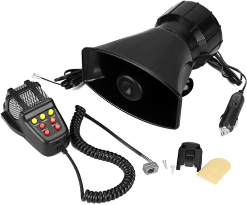 QWORK® Car Horn with 120dB, 7 tones, easy connection via cigarette lighter, waterproof for 12V trucks, vehicles, boats