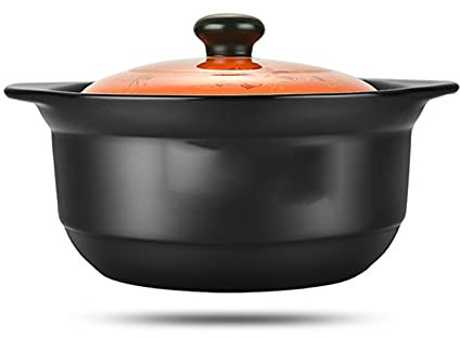 RajoNN Tapa De Doble Asa De 2,8 L Sopera De Cerámica Negra Pura Cazuela De Plato Negro Redondo De Cerámica Olla De Barro Olla De Barro Utensilios De Cocina De Cerámica con Tapa Negra Resistente Al