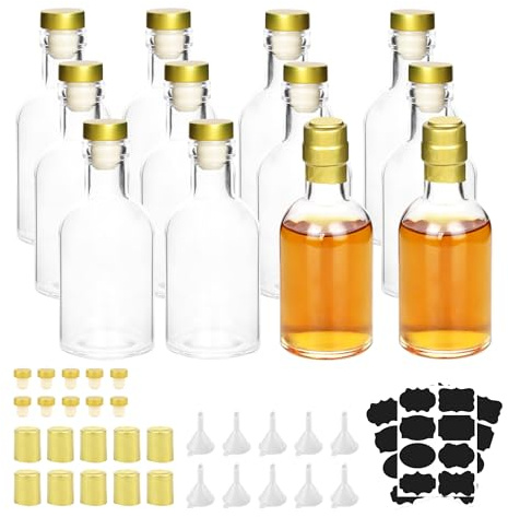 WENLISELL 12 Pack Small Glass Liquor Bottles with T-Top Caps, 100ml Glass Bottles with Heat Shrink Capsules, Empty Glasses Liquor Bottle for Alcohol, Whiskey, Wine, Vodka