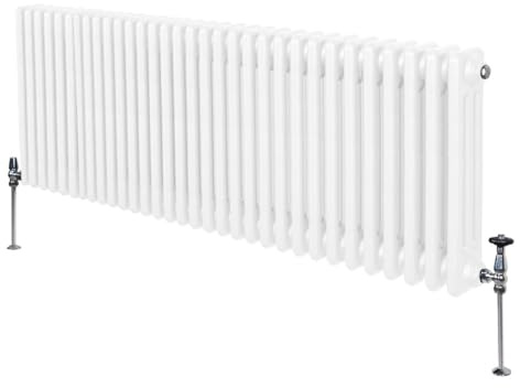 Radiatore Termosifone a 3 Colonne 600mm x 1462mm Moderno Centralizzato Bianco in Acciaio Inox Orizzontale a Parete Cucina Soggiorno Bagno Kit di Fissaggio e Spazzola Inclusi