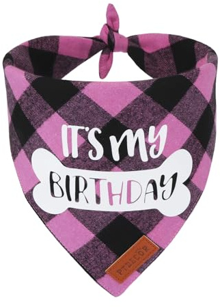 PTDECOR Hunde-Geburtstagsparty-Zubehör, It's My Birthday Hundehalstuch, rosa kariert, für große und extra große Hunde, Rosa, Größe XL