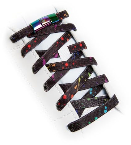 Teezy No-Tie Shoe Laces for Trainers | Premium Elastic Weave & Quick Lock Buckle | Flat Shoelaces for Adults & Kids | Black/White Laces | Splash (Black/Multi)