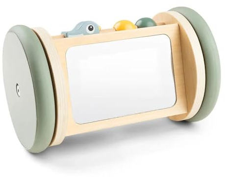 Done by Deer Spiegelrolle Birdee - Spielerische Förderung für Babys ab 3 Monaten - Bauchlage Spielzeug Baby - Montessori Spielzeug, Baby Spiegel Spielzeug, Holzspielzeug - Krabbelspielzeug