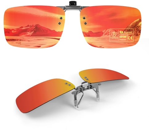 TEMSO Clip On Sunglasses Polarized Flip up Driving Glasses For Men Women,UV400 Protection|HD Vision|Anti Glare|Safe Driving