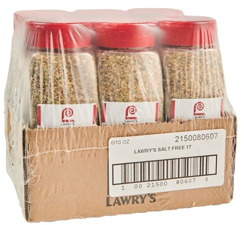 Lawry's Salt Free 17 Seasoning, 10 oz (Pack of 6) - Six 10 Ounce Containers of 17 Seasoning Spice Blend Including Toasted Sesame Seeds, Turmeric, Basil and Red Bell Pepper for Seafood Poultry and Beef
