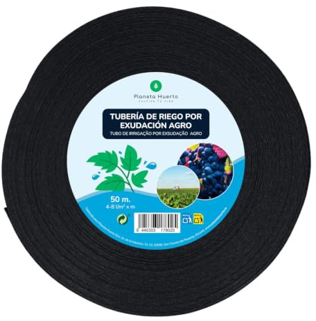 PLANETA HUERTO | Tubería de Riego por Exudación Agro 50 m | Manguera Exudante para Huerto y Cultivos | Ahorro de hasta 30% de Agua | Caudal 4-8 l/m² x m | Reutilizable y Fácil de Instalar
